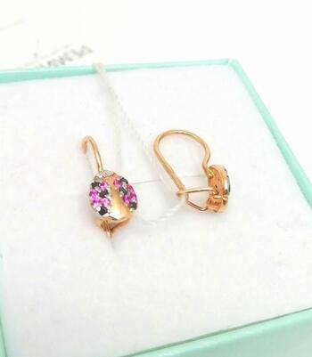 Золотые серьги детские, вставка фианит