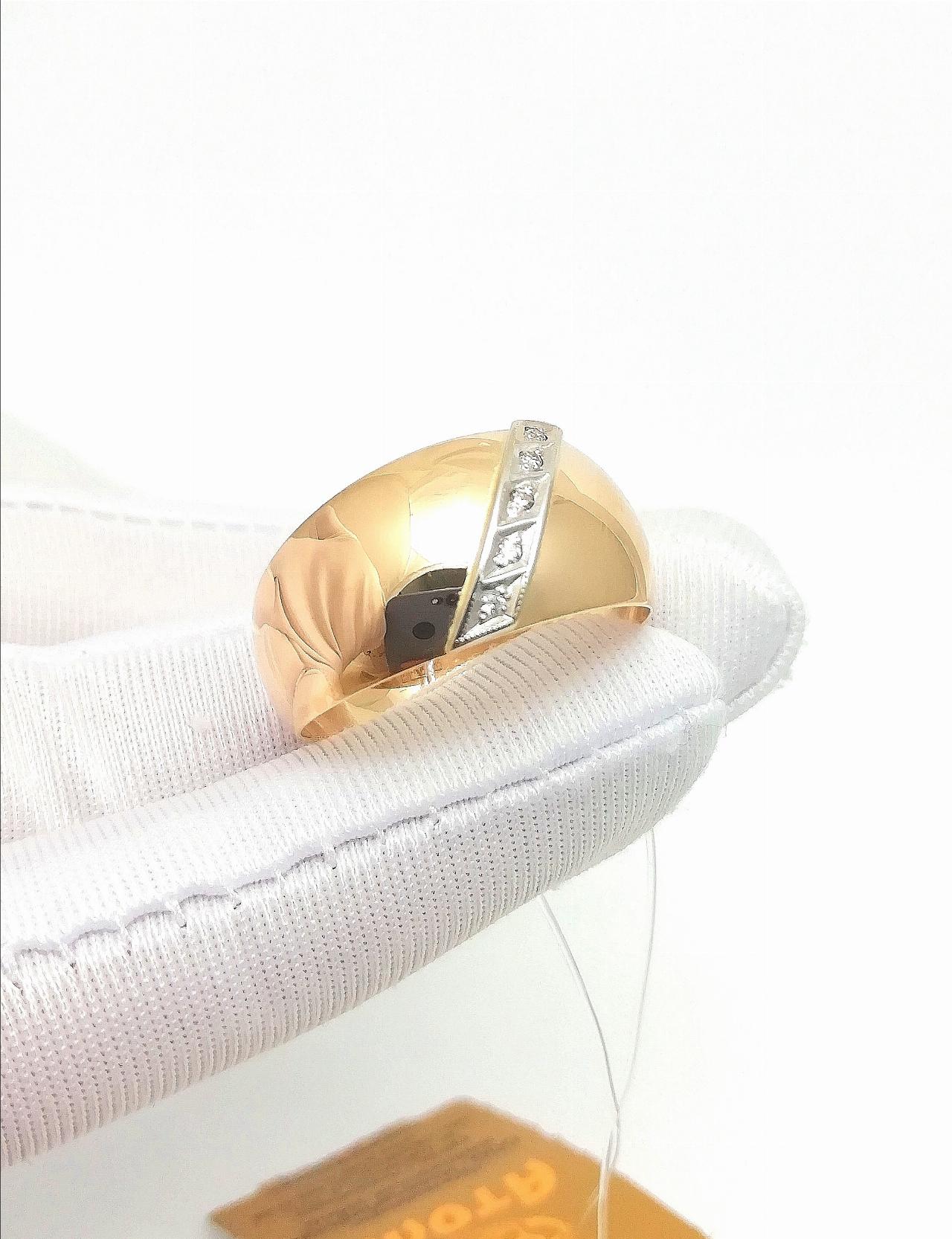 Золотое кольцо широкое женское, вставка фианит