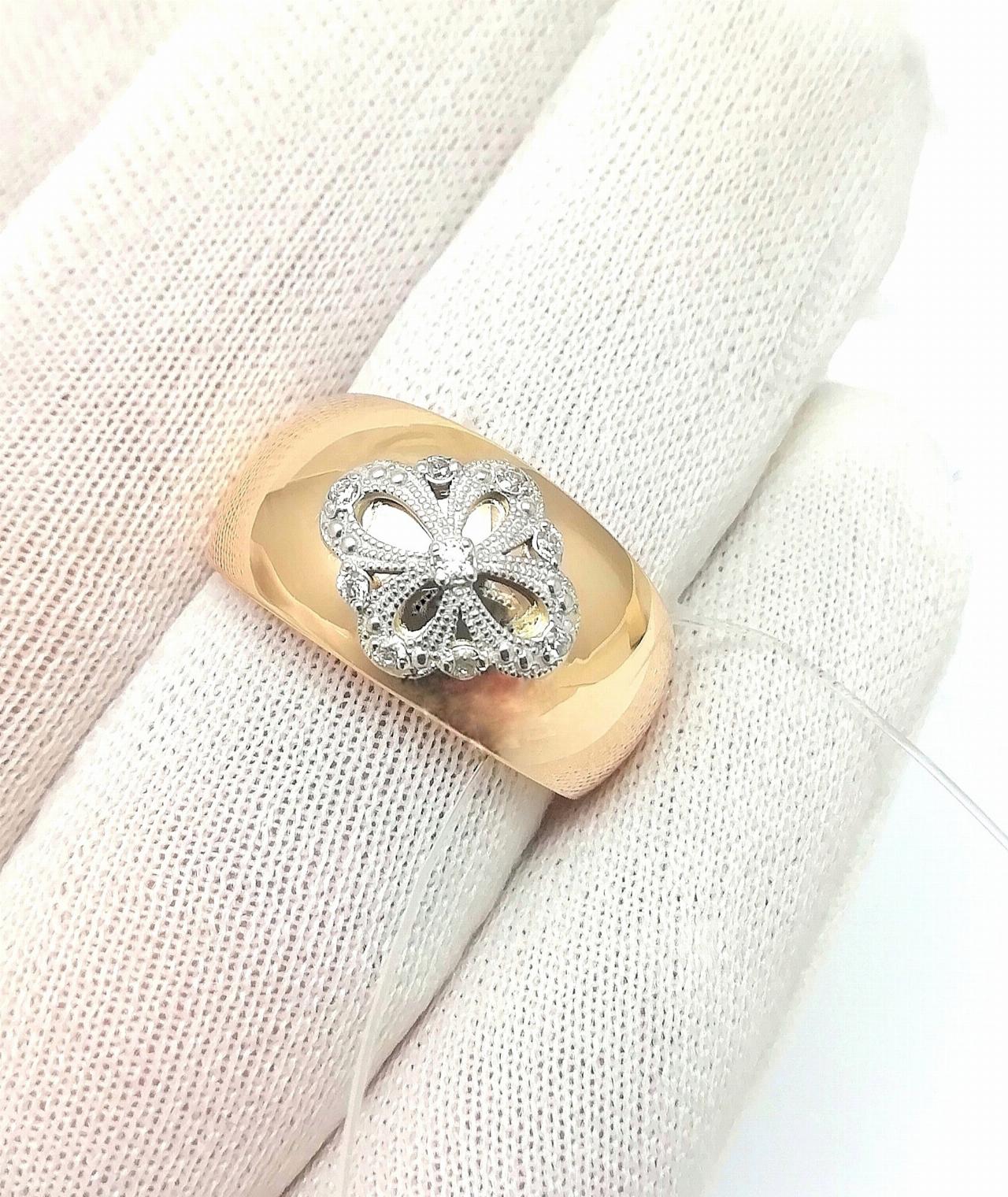 Золотое кольцо широкое женское, вставка фианит