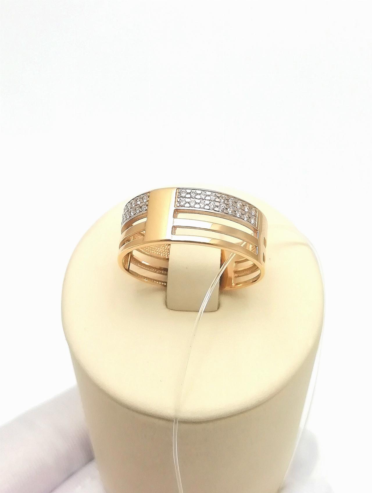 Золотое кольцо широкое женское, вставка фианит